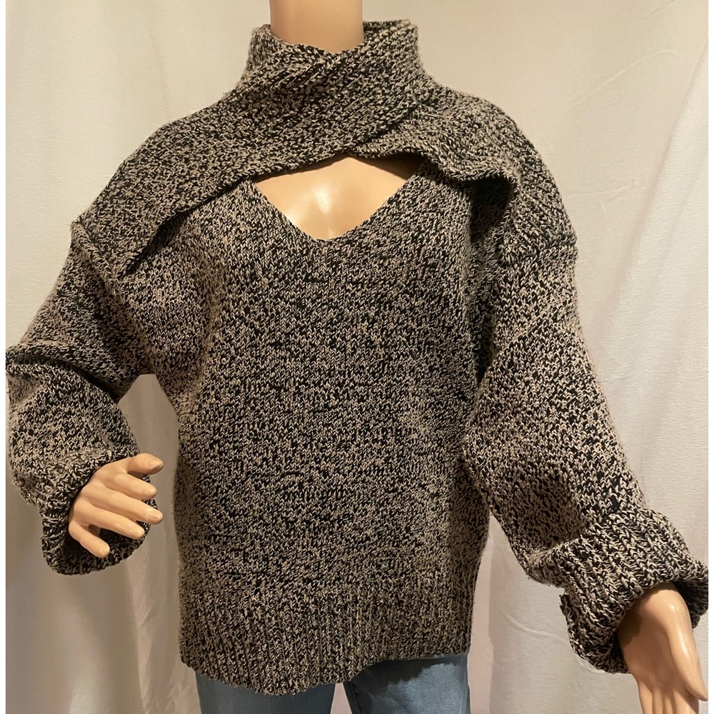 Zara Black and Cream Cowl Neck Sweater